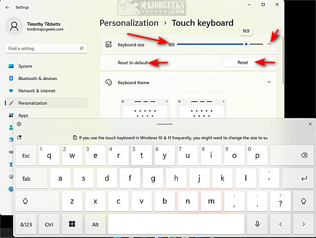windows 10 change touch keyboard size